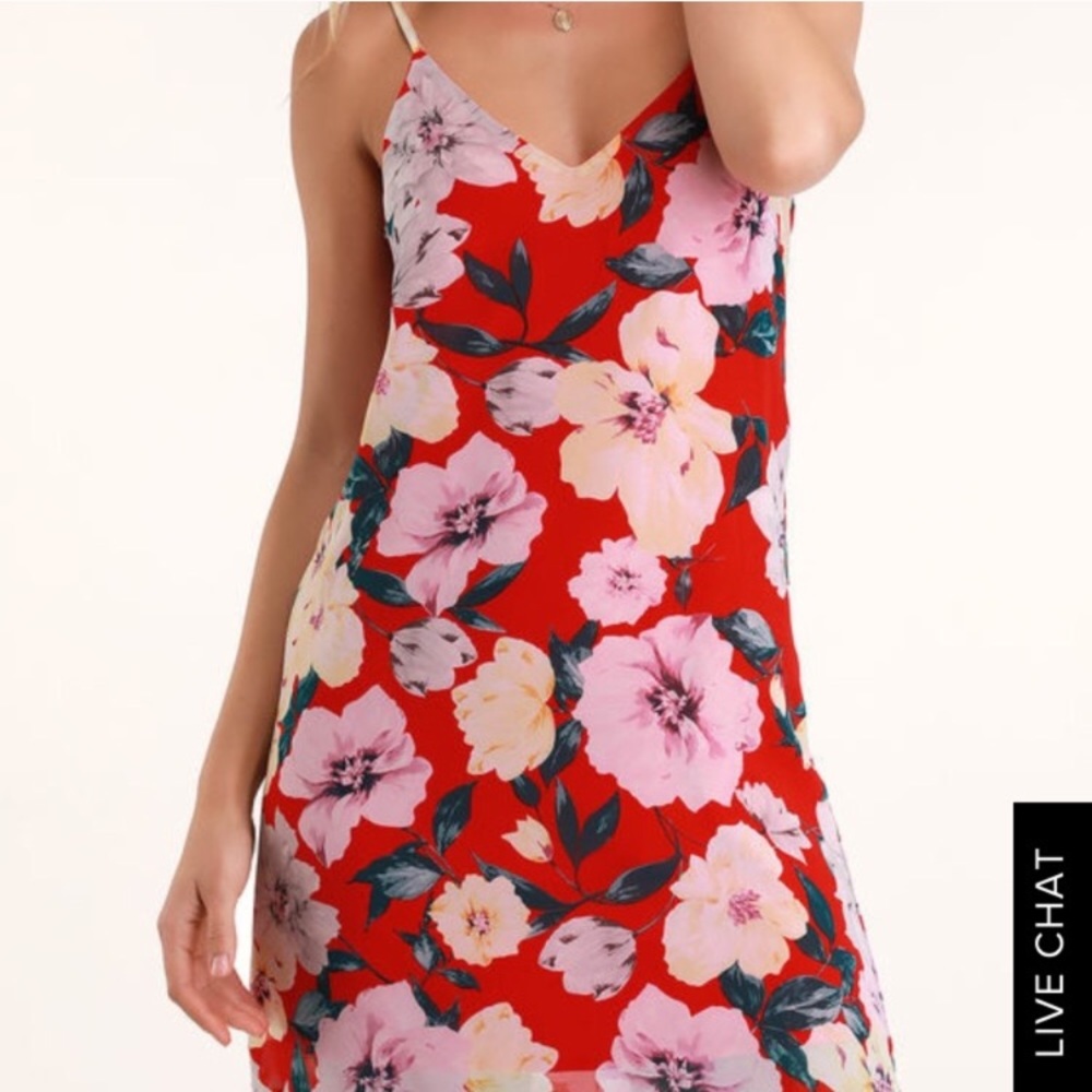 Lulu's red floral shift dress